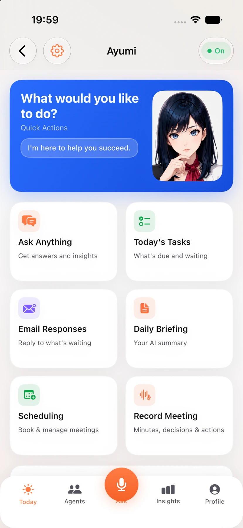 Atlas iPhone dashboard with tasks, approvals, meetings and business pulse