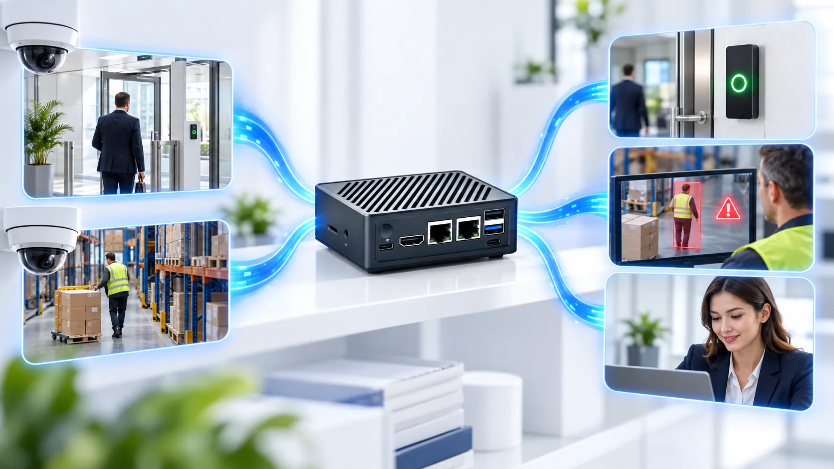 カメラと文書がATLAS BOXに入り、解錠、安全アラート、ノートPC上の回答が出力される流れ