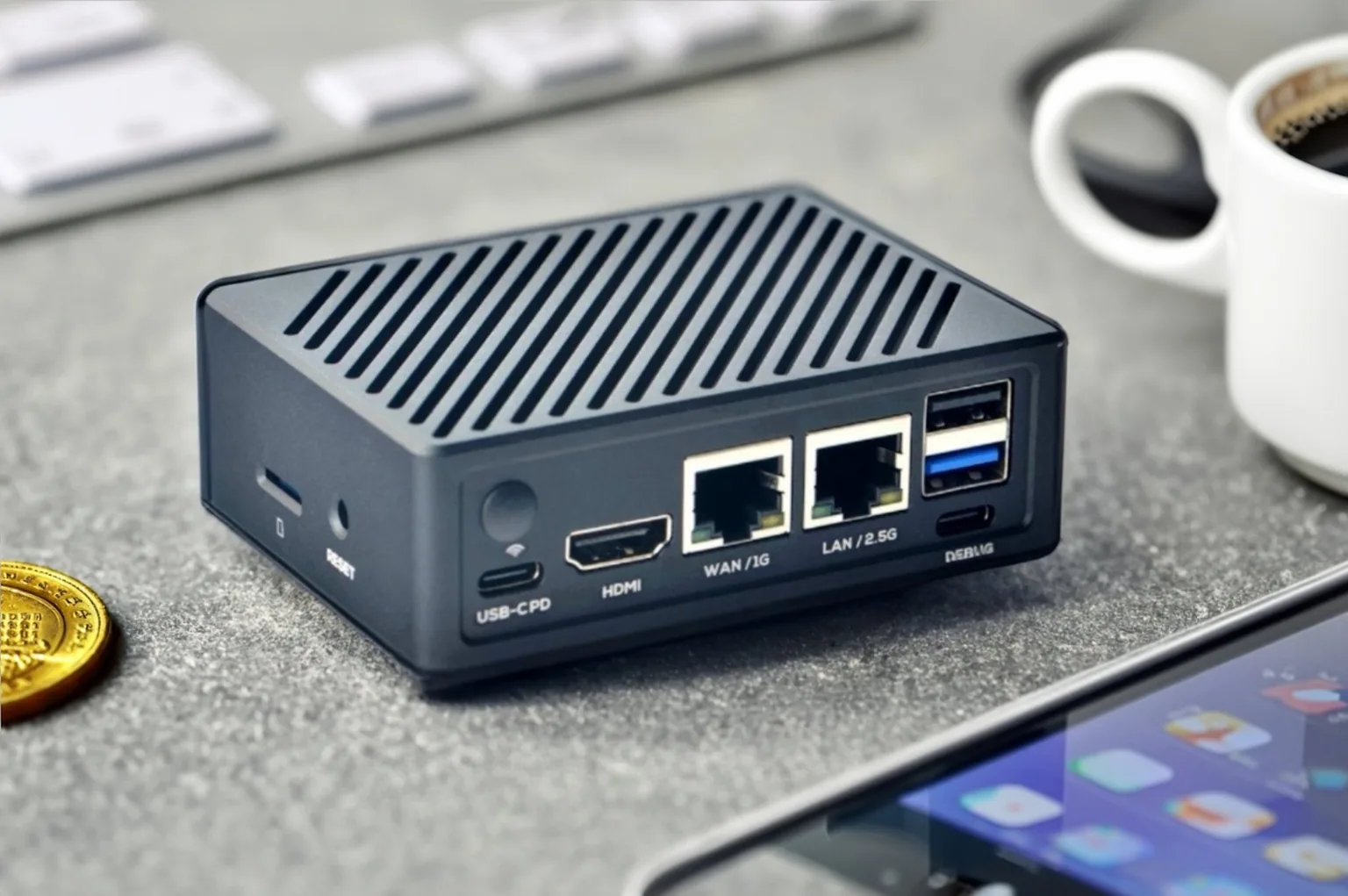 机上に置かれたAyonix AIBOXエッジAI機器