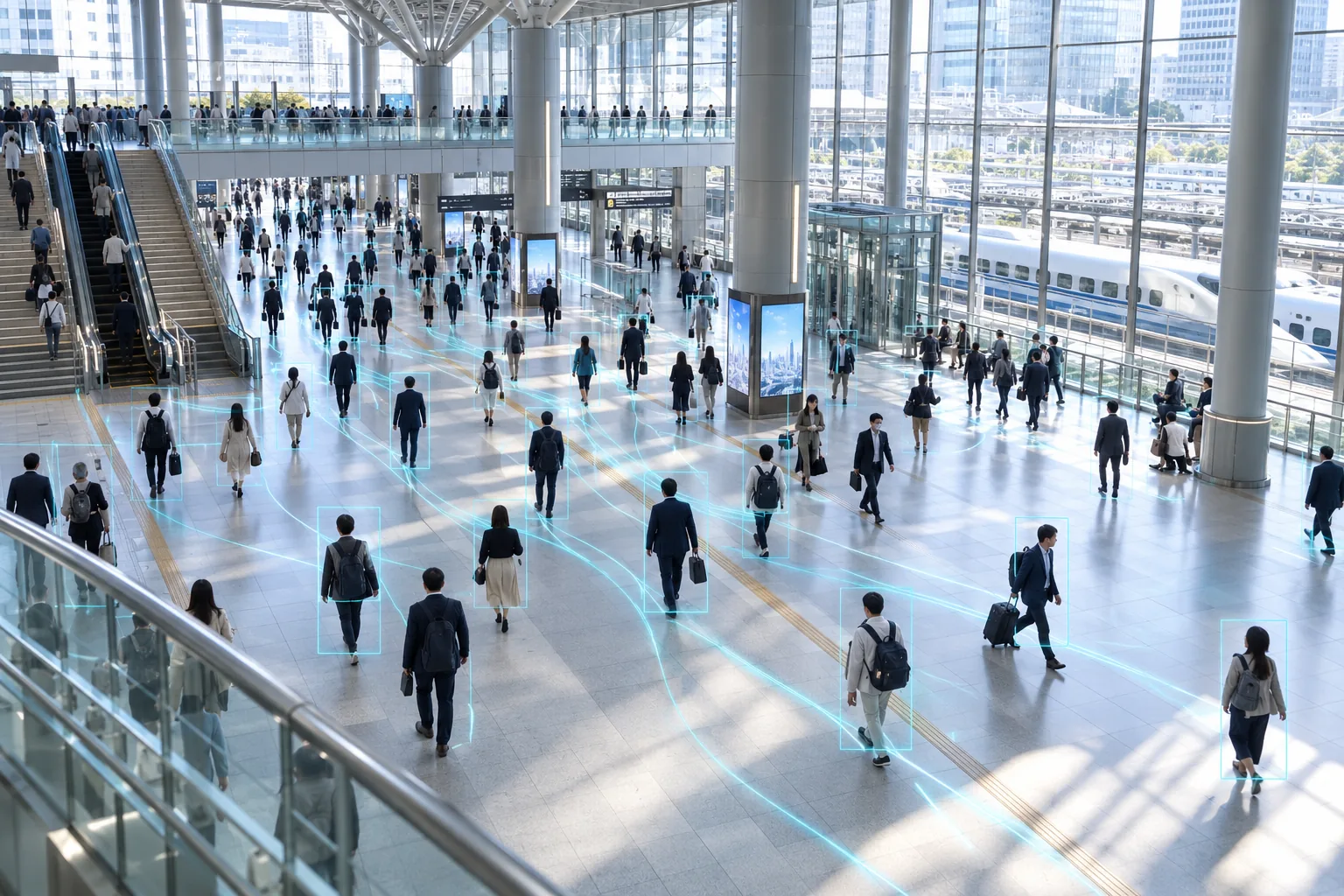 通行する人を計測している駅のコンコース